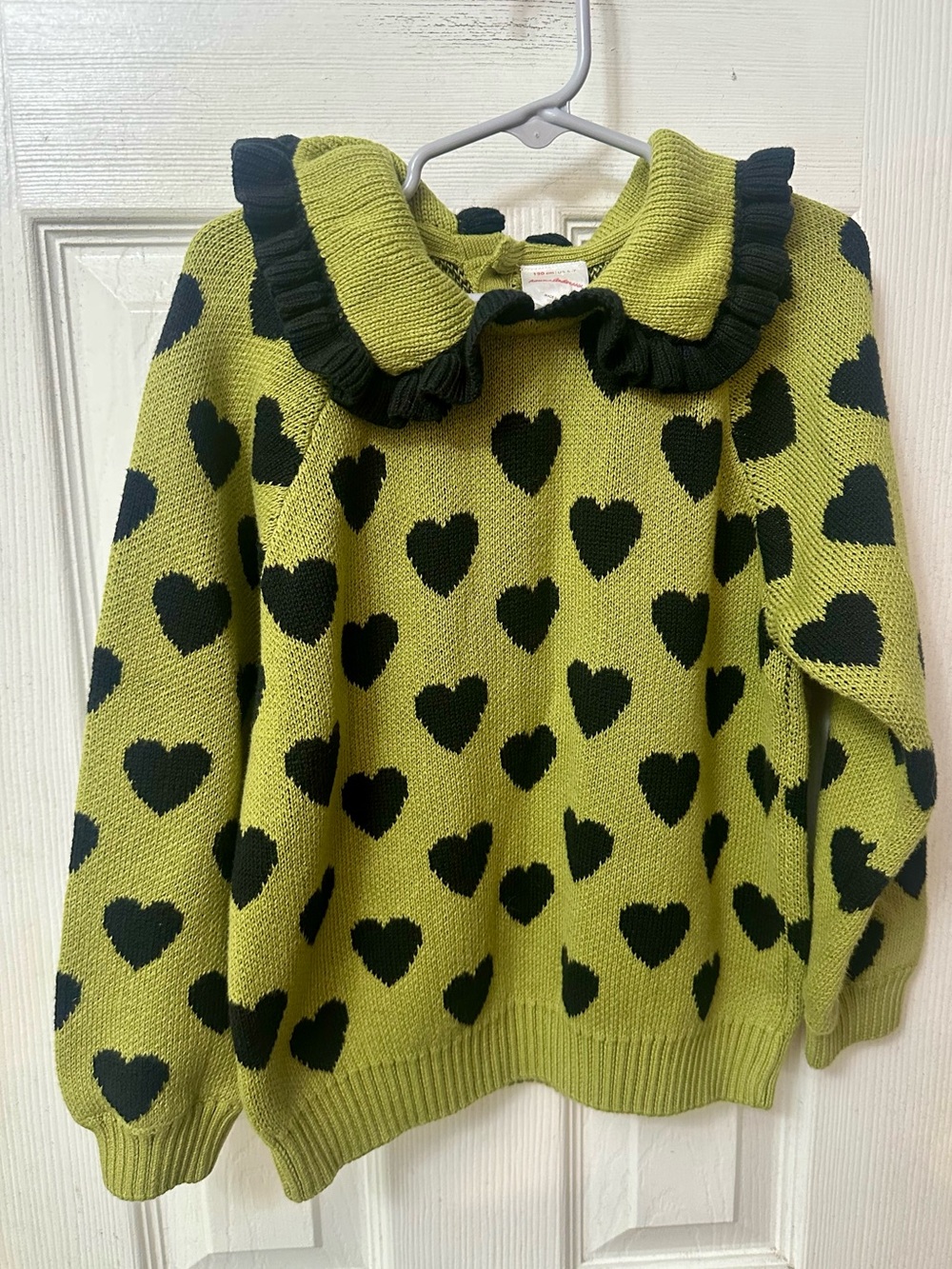 Hanna Andersson Heart Pattern Ruffle Collar Sweater, 6-7
